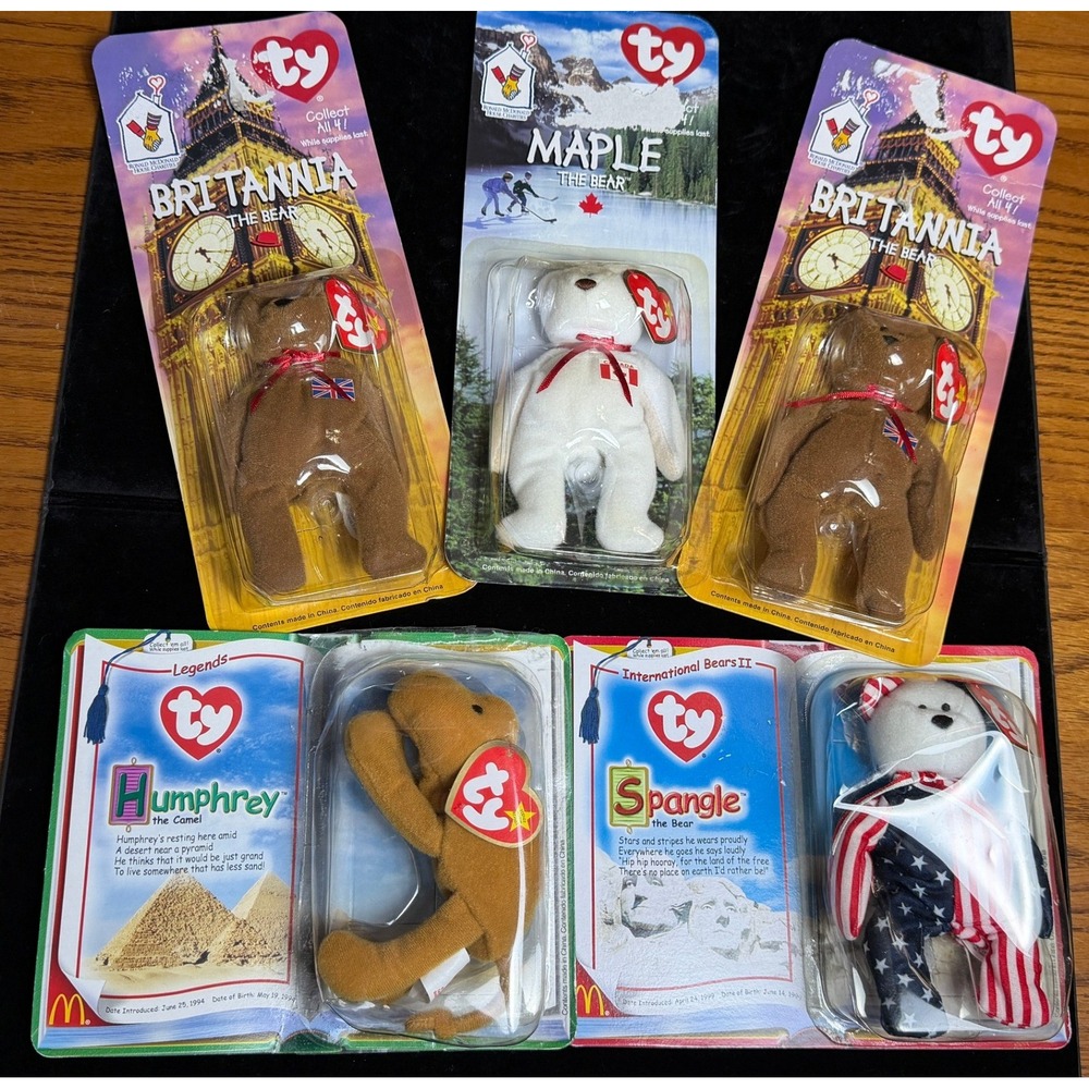 Lot of 5 Ty Teenie Beanie Babies-McDonalds 1999 2000, Britannia Maple Spangle